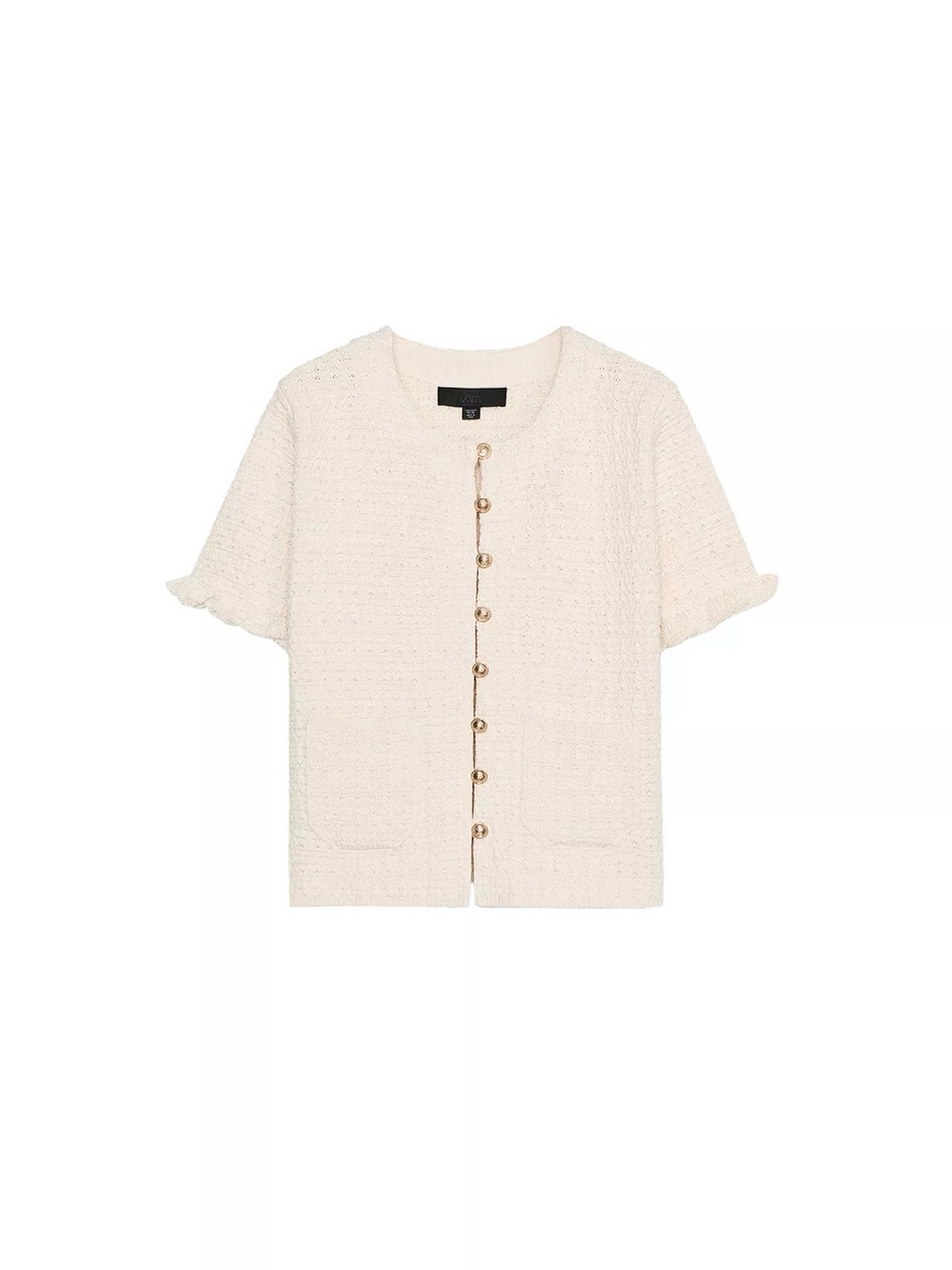 Zara Cream Bouclé Short-Sleeve Button Front Top